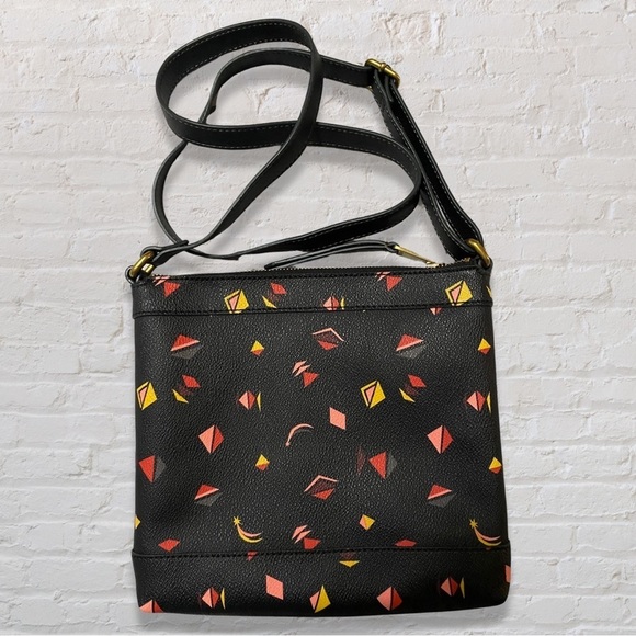 Fossil Black Abstract Triangle Geometric Shape Leather Crossbody Bag - Picture 3 of 4